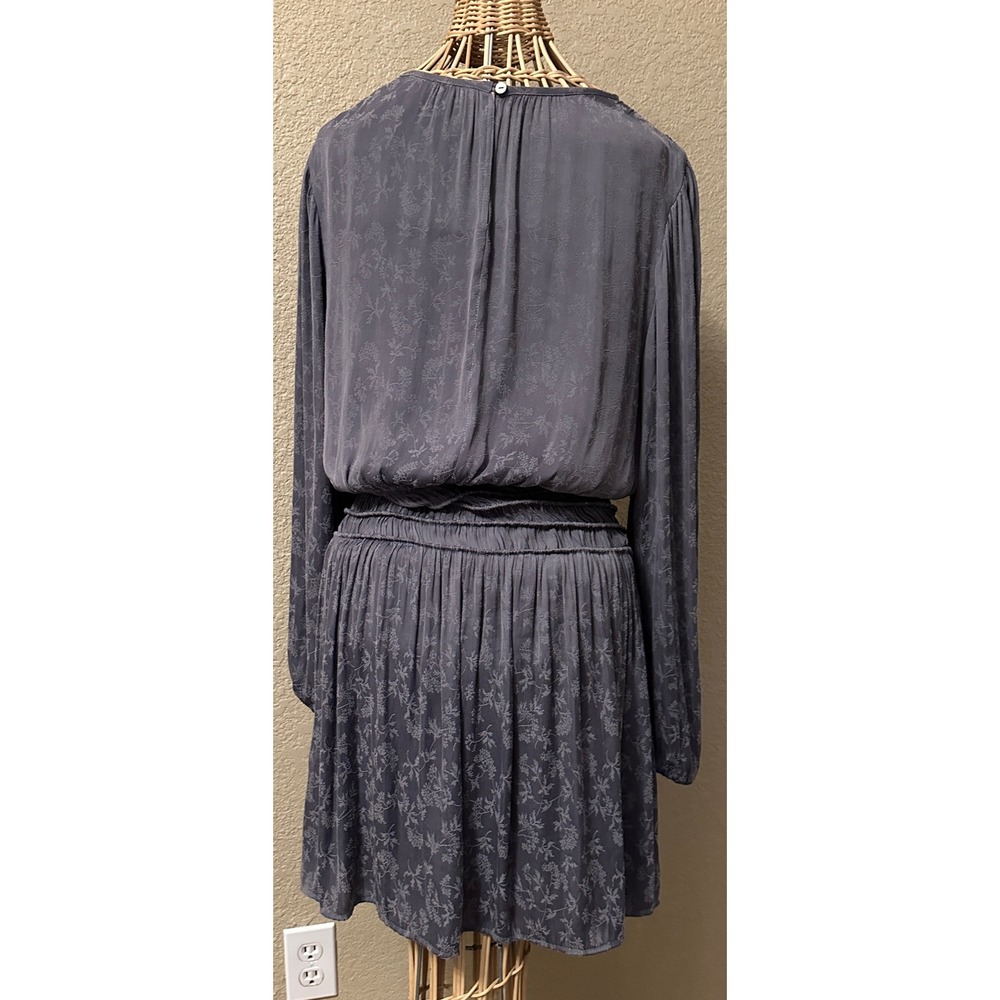 Current Air Los Angeles Smocked Waist Floral Jacquard Dress Grey Womens M - Picture 2 of 16